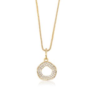 Colar Círculo Contemporâneo com Zircônias Banhado a Ouro 18k